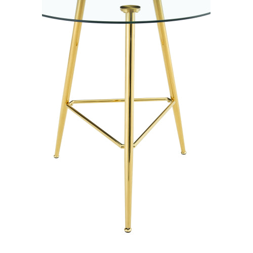 36 Inch Height Bar Table, 34 Inch Round Tempered Glass Top Pub Table with Chrome-Plated Golden Metal Legs, Modern Bistro Table for Kitchen Island/Bar/Cafe