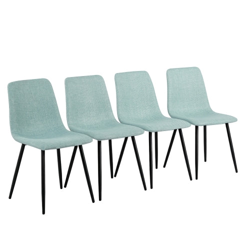 Linen Upholstered Dining Chairs with Black Metal Legs, Set of 4, Light Green