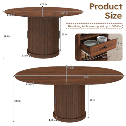 Extendable Oval Dining Table with 2-Tier Storage, Walnut Brown