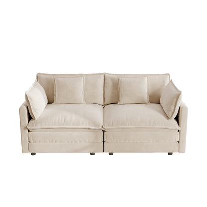 Light-Coffee Chenille Deep-Seat Loveseat Sofa with 4 Throw Pillows