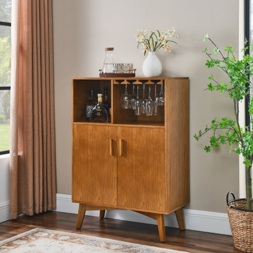 31.5 inch Liquor Cabinet with Wine Glass Holder & Wine Rack & Adjustable Shelf, Wine Cabinet, Kitchen Coffee Bar Cabinet, Rustic Sideboard Buffet  Cabinet with storage for Home Farmhouse Dining Room