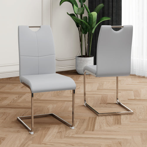 Set of 2 Faux Leather Dining Chairs with Chrome Legs, Modern Kitchen Seating Chairs