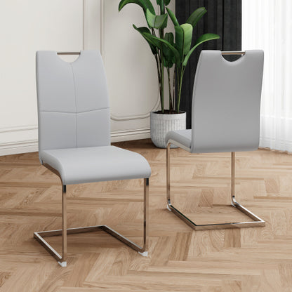 Set of 2 Faux Leather Dining Chairs with Chrome Legs, Modern Kitchen Seating Chairs