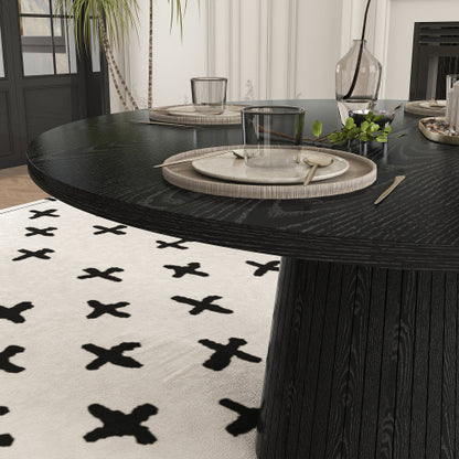 47 Inch Round Farmhouse Dining Table, Black Finish