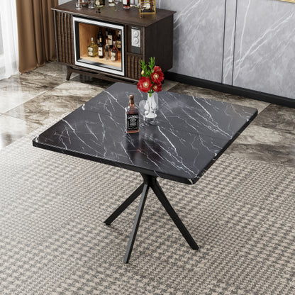 5-Piece Black Square Dining Set, Faux Marble Top & 4 Armless Chairs