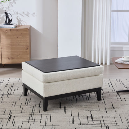33.86 inch Boucle Storage Ottoman Coffee Table with Wood Legs