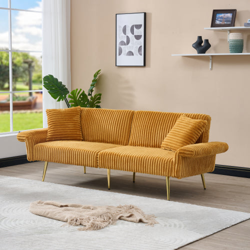 79-Inch Foldable Corduroy Double Sofa Bed with Foldable Armrests for Small Spaces
