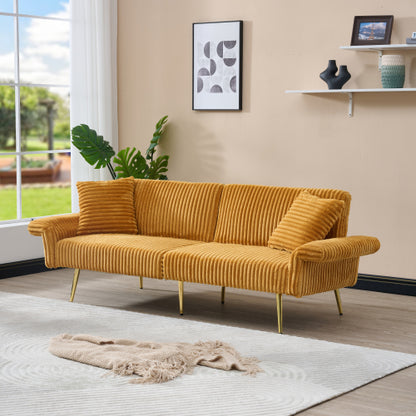 79-Inch Foldable Corduroy Double Sofa Bed with Foldable Armrests for Small Spaces
