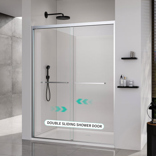 56-60*72 INCH Frame Double Sliding soft-close Shower Doors, Bathroom Sliding Shower Door, (6mm) Thick SGCC Tempered Glass Door For Bathroom Door ,Brushed Nickel