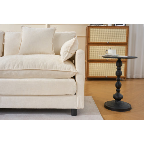 39.4 inch  Beige Chenille Modern Accent Chair with Ottoman, Solid Wood Frame