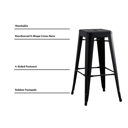 Backless Modern Light Weight Industrial Contemporary Rustic Vintage Costal Metal Bar Stools Without Back and 4 Leg Design (Set of 2) (30inch Seat, Distressed Black)