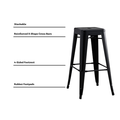 Backless Modern Light Weight Industrial Contemporary Rustic Vintage Costal Metal Bar Stools Without Back and 4 Leg Design (Set of 2) (30inch Seat, Distressed Black)