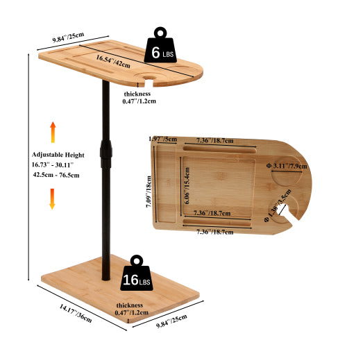 Height Adjustable C-Shaped Bamboo Side Table