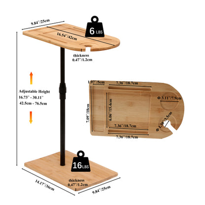 Height Adjustable C-Shaped Bamboo Side Table