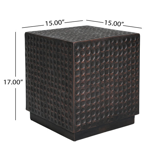 Outdoor Side Table, Patio End Table Cube, MGO Fluted Coffee Table for Outside, Garden, Backyard, Poolside Accent Table, Antique Copper