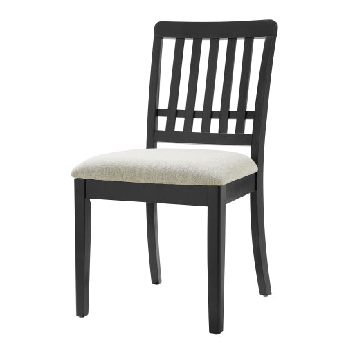 2-Piece Modern Dining Chairs Set of 2, Curved Wood Backrest with Gray Fabric Seat, Rubber Wood and LVL Frame, Black Finish