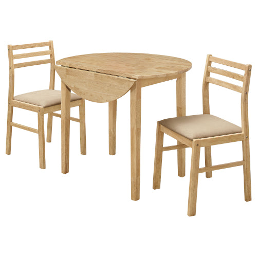 3-Piece Natural Dining Set with Drop Leaf Table and Tan Chairs