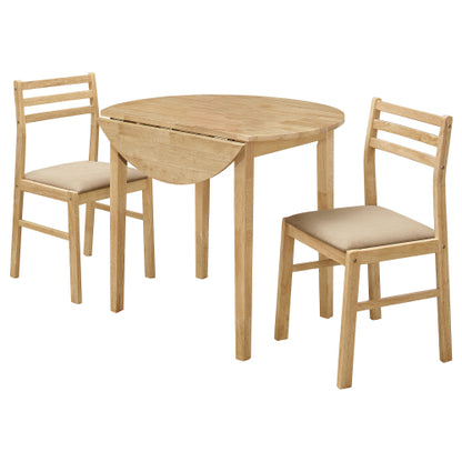 3-Piece Natural Dining Set with Drop Leaf Table and Tan Chairs