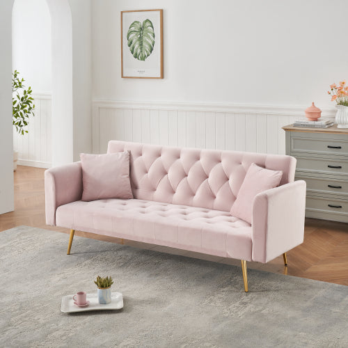 71 Inch American Retro Pink Velvet Convertible Love Seat Sofa Bed for Small Living Room Bedroom Office