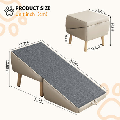 Foldable Ottoman Dog Stairs Ramp for Small Dogs and Cats 2-in-1 Pet Steps