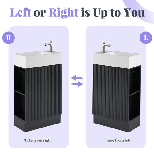 18.6" Bathroom Vanity with Sink, Bathroom Vanity Cabinet with Two-tier Shelf, Left or Right Orientation, Black (WF308491 New Color)