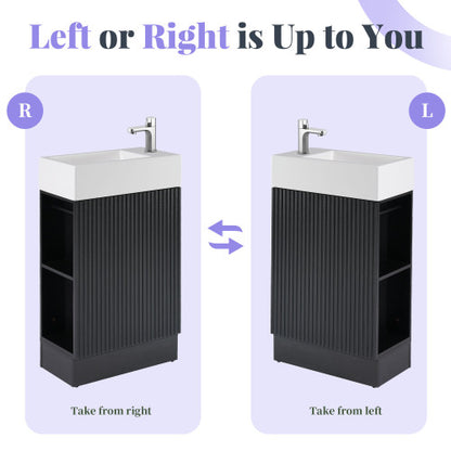 18.6" Bathroom Vanity with Sink, Bathroom Vanity Cabinet with Two-tier Shelf, Left or Right Orientation, Black (WF308491 New Color)