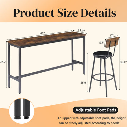 4-Piece Rustic Brown  Bar Table Set for Kitchen, Dining Room, Table & 3 PU Stools