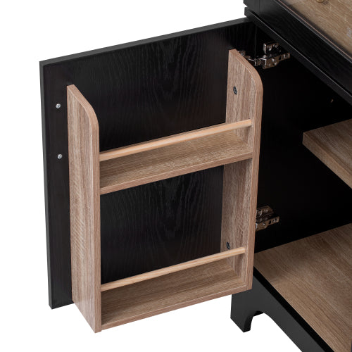 71inch  Arched Farmhouse Pantry Cabinet with Glass Doors Black