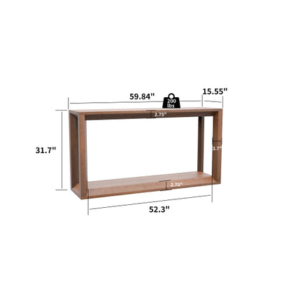 60 inch Rectangular Solid Wood Veneer Console Table, Wide Sofa Table,  Behind Couch Table with Ample Storage for Entryway & Living Room, Dark Brown