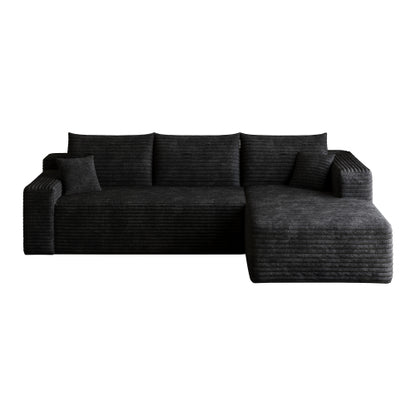 95" Cloud Sectional Sofa,Modern Minimalist Upholstered Couches, Comfort U Shaped Sofa for Living Room,Deep Seat Corner Couch,No Assembly Required,Black (Plush Corduroy Fabric)