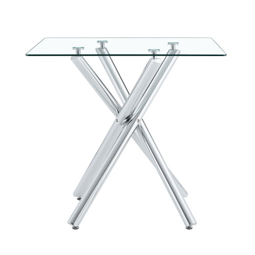 Modern Electroplated Metal Leg Bar Table with Tempered Glass Top, Sturdy Cross-Leg Pub Table for Home Bar, Kitchen Island, Living Room