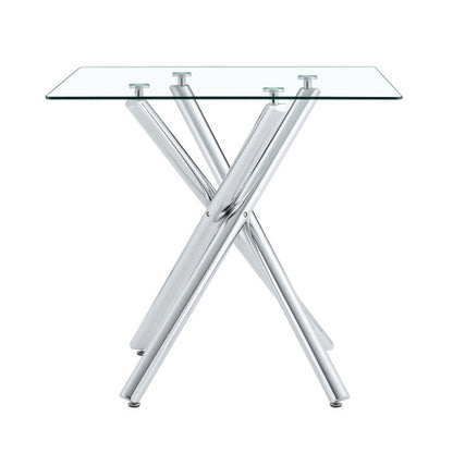 Modern Electroplated Metal Leg Bar Table with Tempered Glass Top, Sturdy Cross-Leg Pub Table for Home Bar, Kitchen Island, Living Room