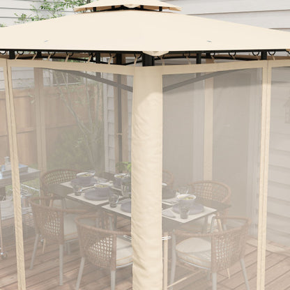 Outsunny 10' x 12' Patio Gazebo with Netting, Double Roof Outdoor Gazebo Canopy Shelter, Solid Metal Frame for Garden, Lawn, Backyard, Deck, Beige