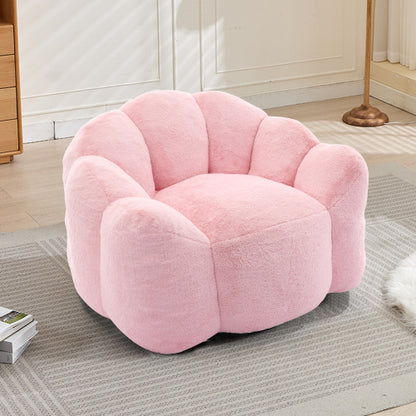 Pink Lotus-Shape Compression Bean Bag Sofa with Pull Ring, No Assembly