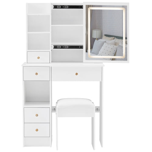 29.2 inch  Small Vanity Table w/ LED Mirror, Left Drawer, 3-Color Dimmable Light & Stool