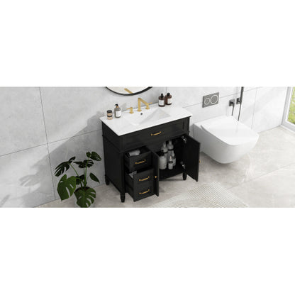 36" Bathroom Vanity with Sink, Black Bathroom Cabinet with Drawers, Solid Frame and MDF Board, One Package
