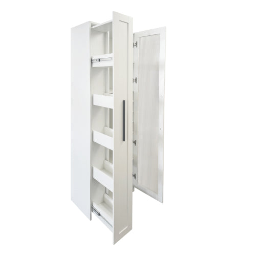 Kitchen Pantry Cabinet with Multi-Functional Pull-Out Multi-Tier Storage Shelf and Glass Doors