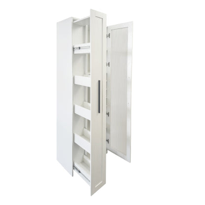 Kitchen Pantry Cabinet with Multi-Functional Pull-Out Multi-Tier Storage Shelf and Glass Doors