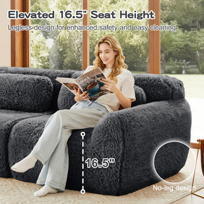 Dark-Grey 2-Seater Modular Plush-Fabric Sectional Sofa No-Assembly with Throw Pillows Non-Slip