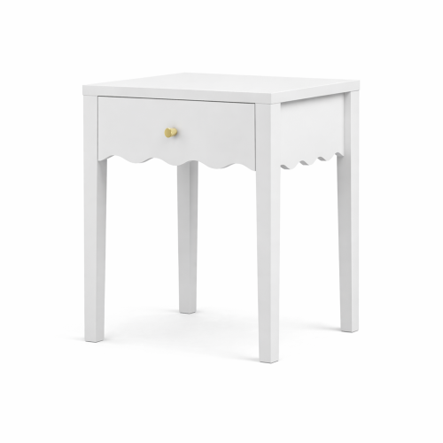 White Nightstand with Drawer, Modern Bedside Table with Wavy Apron Design, Compact End Table for Bedroom Living Room, Small Side Table with Storage