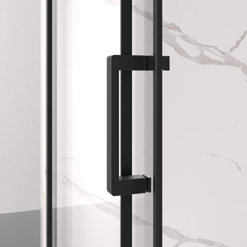 56-60" W x 74" H Semi-Frameless Sliding Shower Door, 1/4" (6mm) Clear SGCC Tempered Glass, Matte Black Finished, Adjustable Width – No Cutting Required