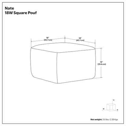 Nate 18 Inch Square Pouf Ottoman Handwoven Cotton Footrest Accent Seat