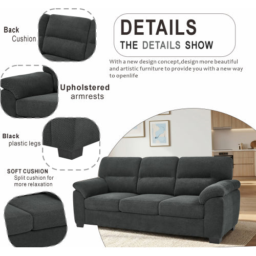 Dark Gray 3-Seater Textured Fabric Minimalist Living Room Sofa