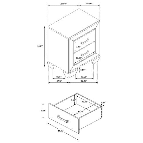 Dark Cocoa 2-Drawer Wooden Nightstand