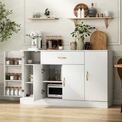 Sideboard Buffet Cabinet with Storage, Large Kitchen Storage Cabinet with 1 Drawer and 4 Doors, Modern Coffee Bar for Kitchen Dining Room, White