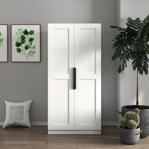 62.99 Inch White Freestanding Kitchen Pantry Cabinet Multi-Layer Partition Melamine Finish Household Storage Sideboard
