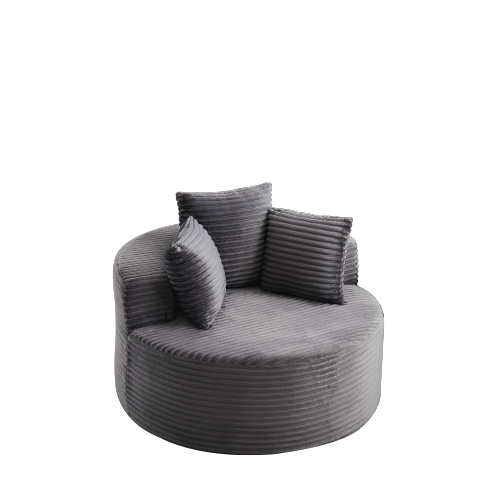 43 inch  Round Corduroy Single Lounge Chair, Minimalist Style with 3 Pillows