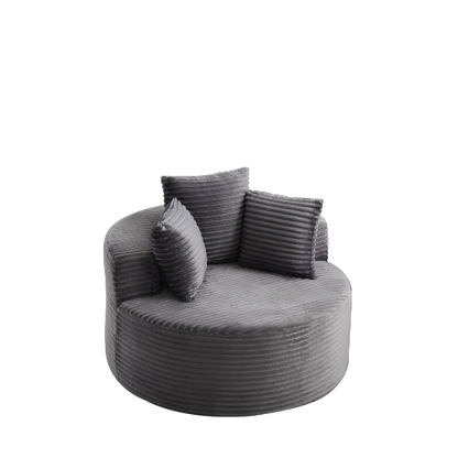 43 inch  Round Corduroy Single Lounge Chair, Minimalist Style with 3 Pillows