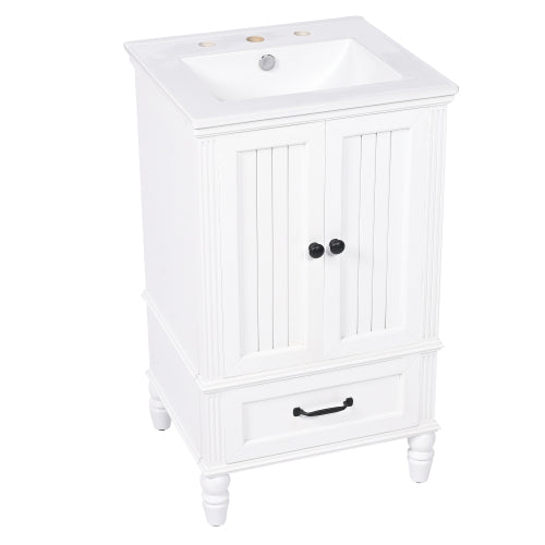20" Bathroom Vanity with Sink, Bathroom Cabinet with Two Doors, Magnetic Door Stopper and Adiustable Foot Pads, A Drawer, White