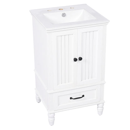 20" Bathroom Vanity with Sink, Bathroom Cabinet with Two Doors, Magnetic Door Stopper and Adiustable Foot Pads, A Drawer, White